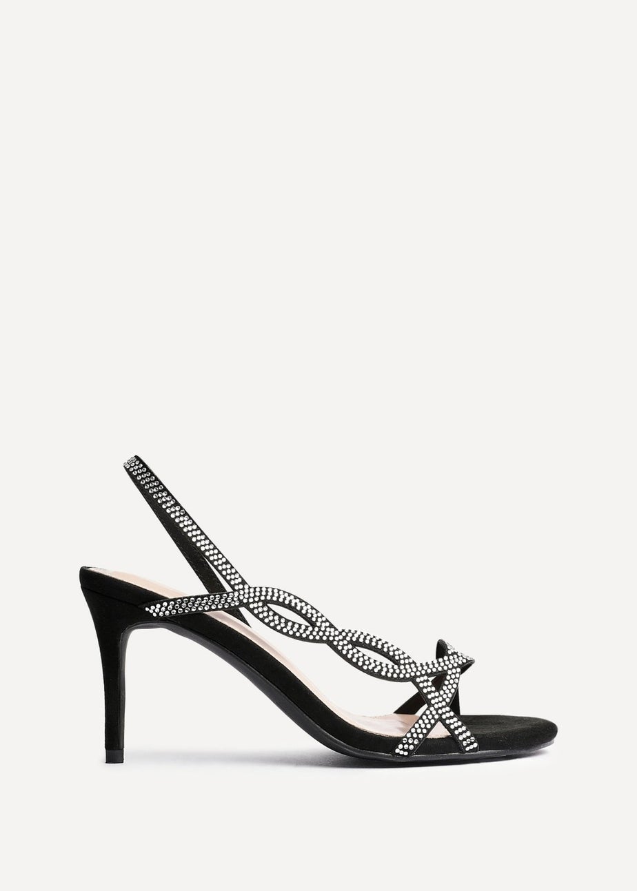 Linzi Kristina Black Faux Suede Diamante Slingback Heels
