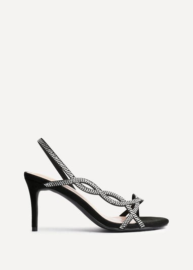 Linzi Kristina Black Faux Suede Diamante Slingback Heels