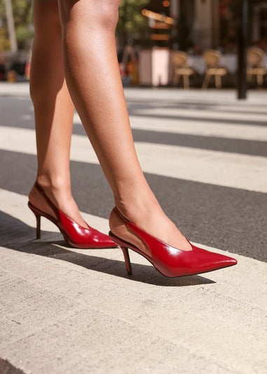 Linzi Evoke Red Faux Leather Sling Back Court Heels