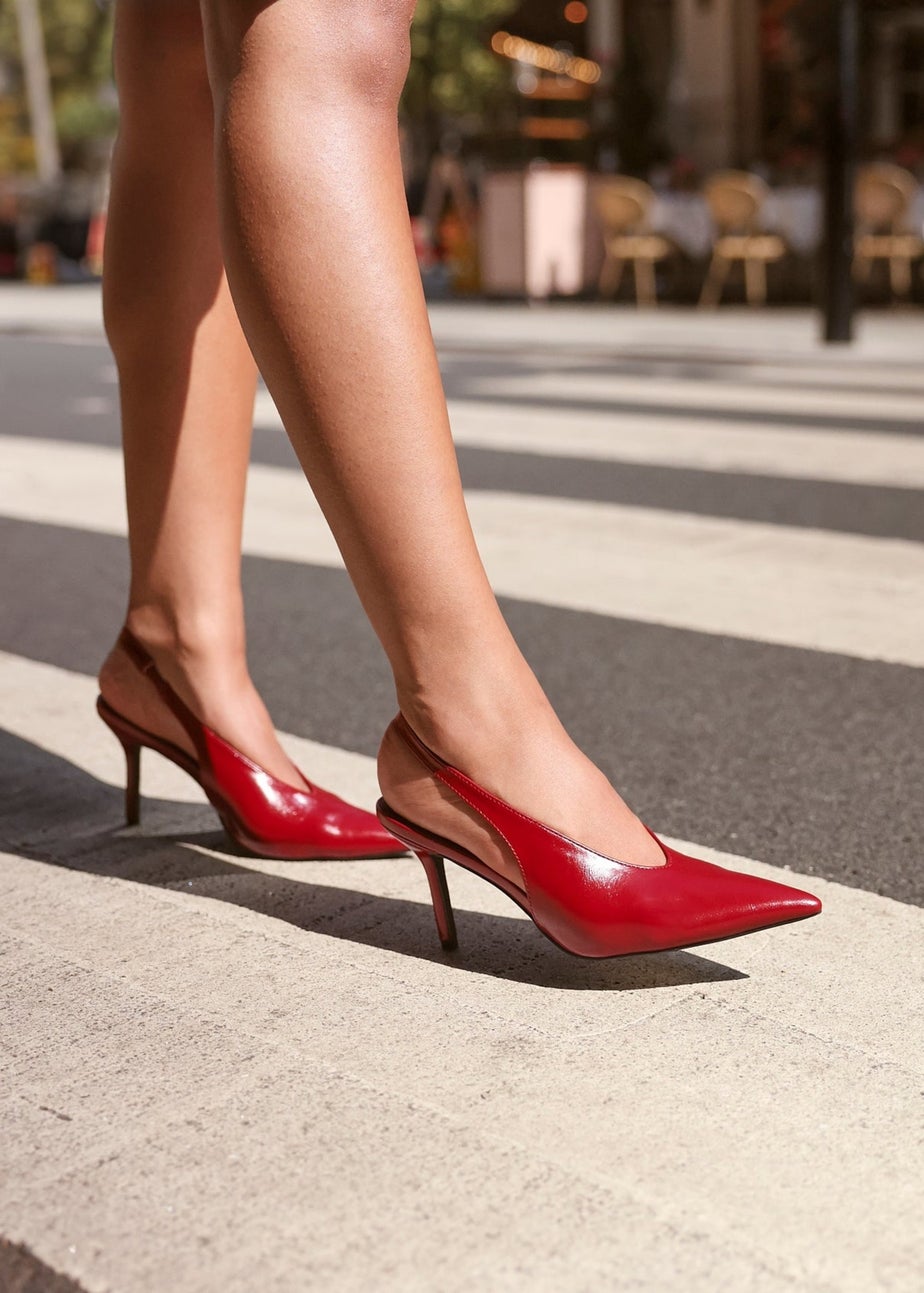 Linzi Evoke Red Faux Leather Sling Back Court Heels