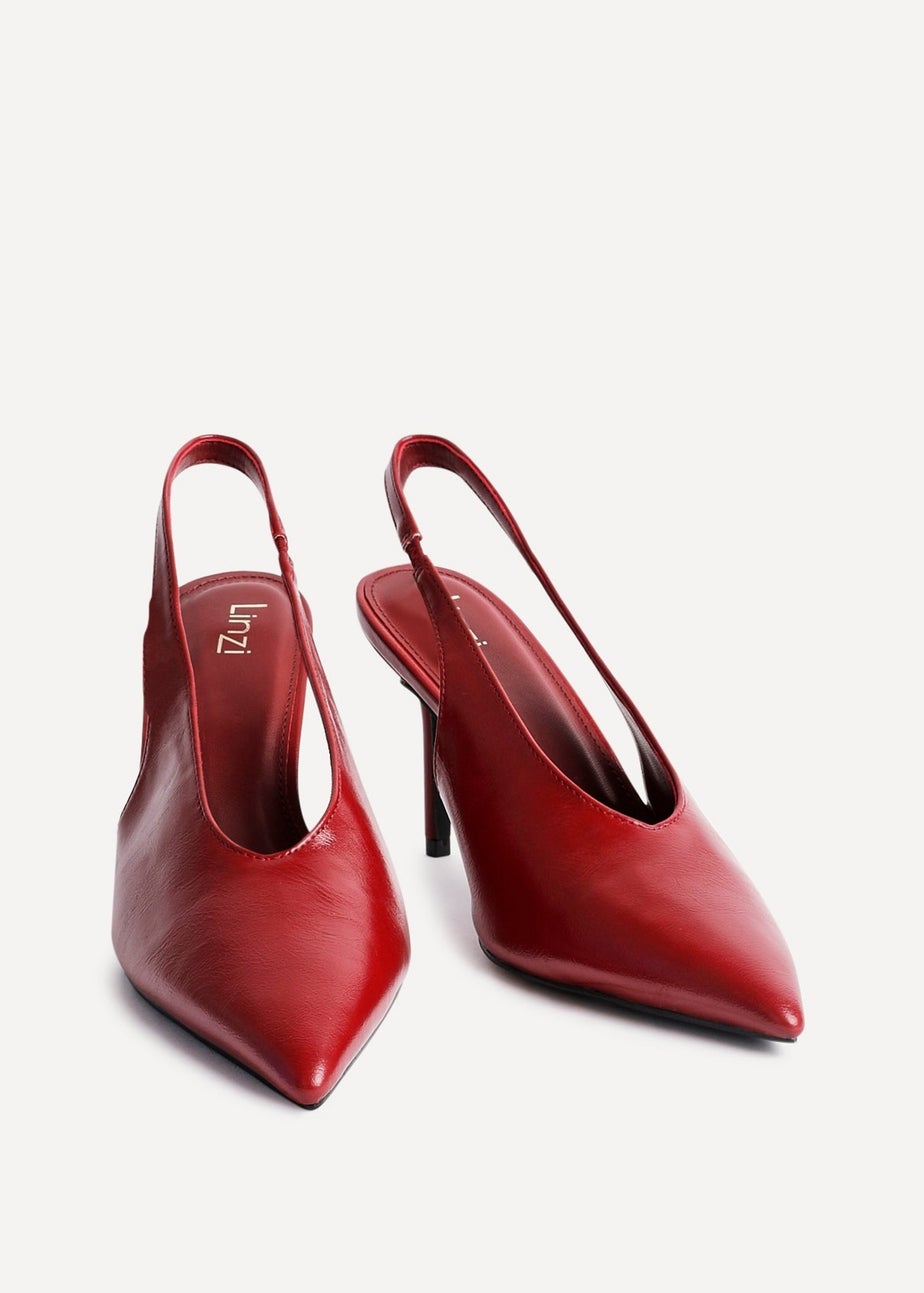 Linzi Evoke Red Faux Leather Sling Back Court Heels