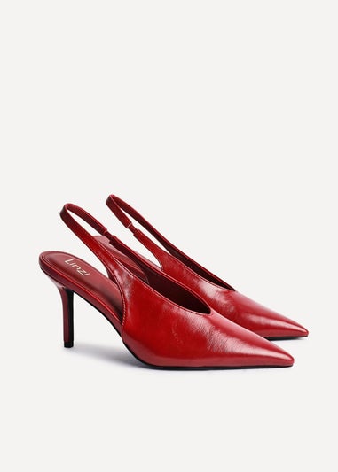 Linzi Evoke Red Faux Leather Sling Back Court Heels