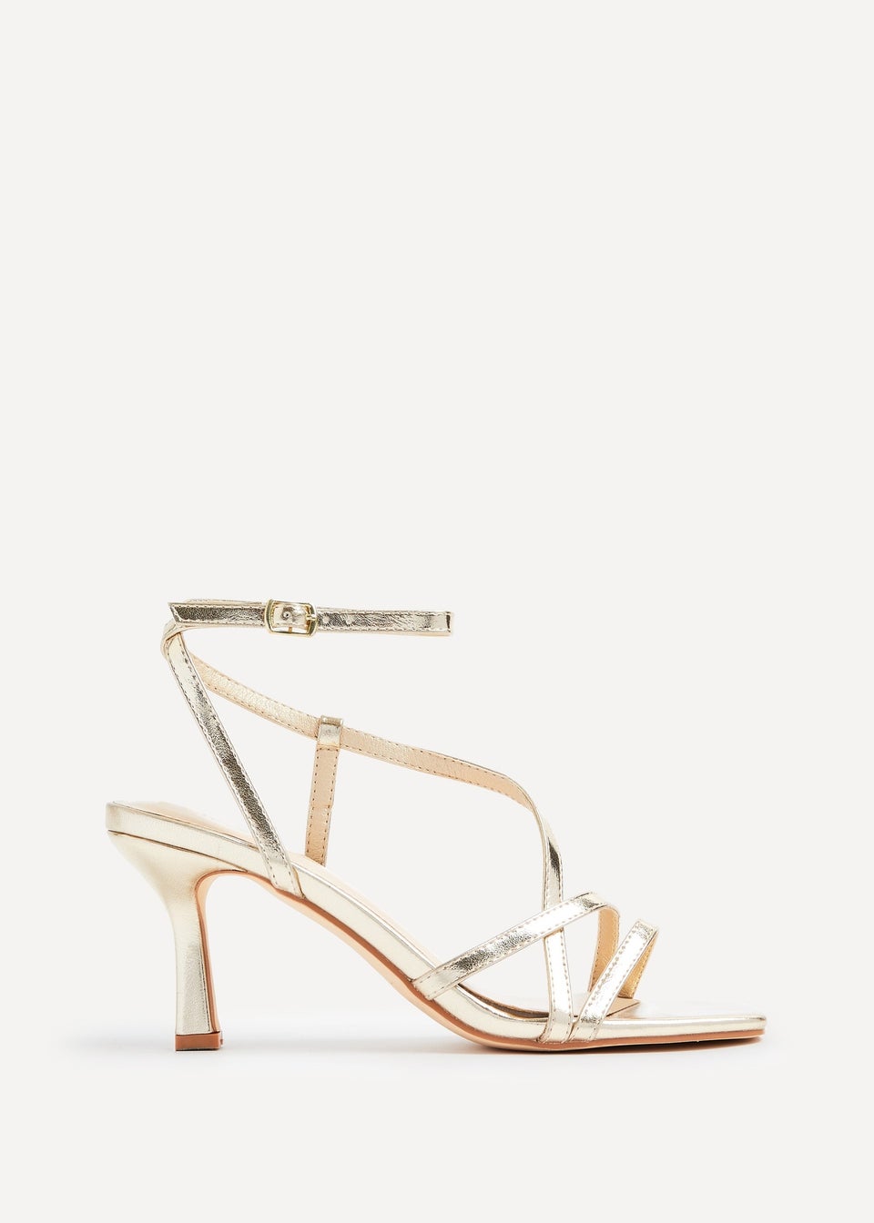 Linzi Cassie Wide Fit Gold Faux Leather Strappy Square Toe Heeled Sandal