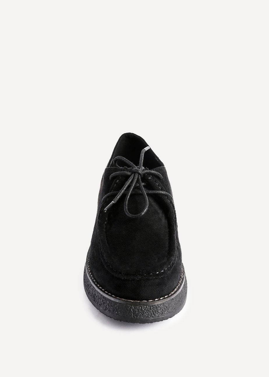 Linzi Perth Black Faux Suede Laced Chunky Loafer