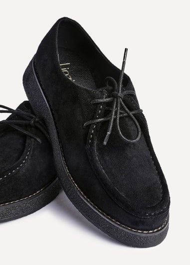 Linzi Perth Black Faux Suede Laced Chunky Loafer