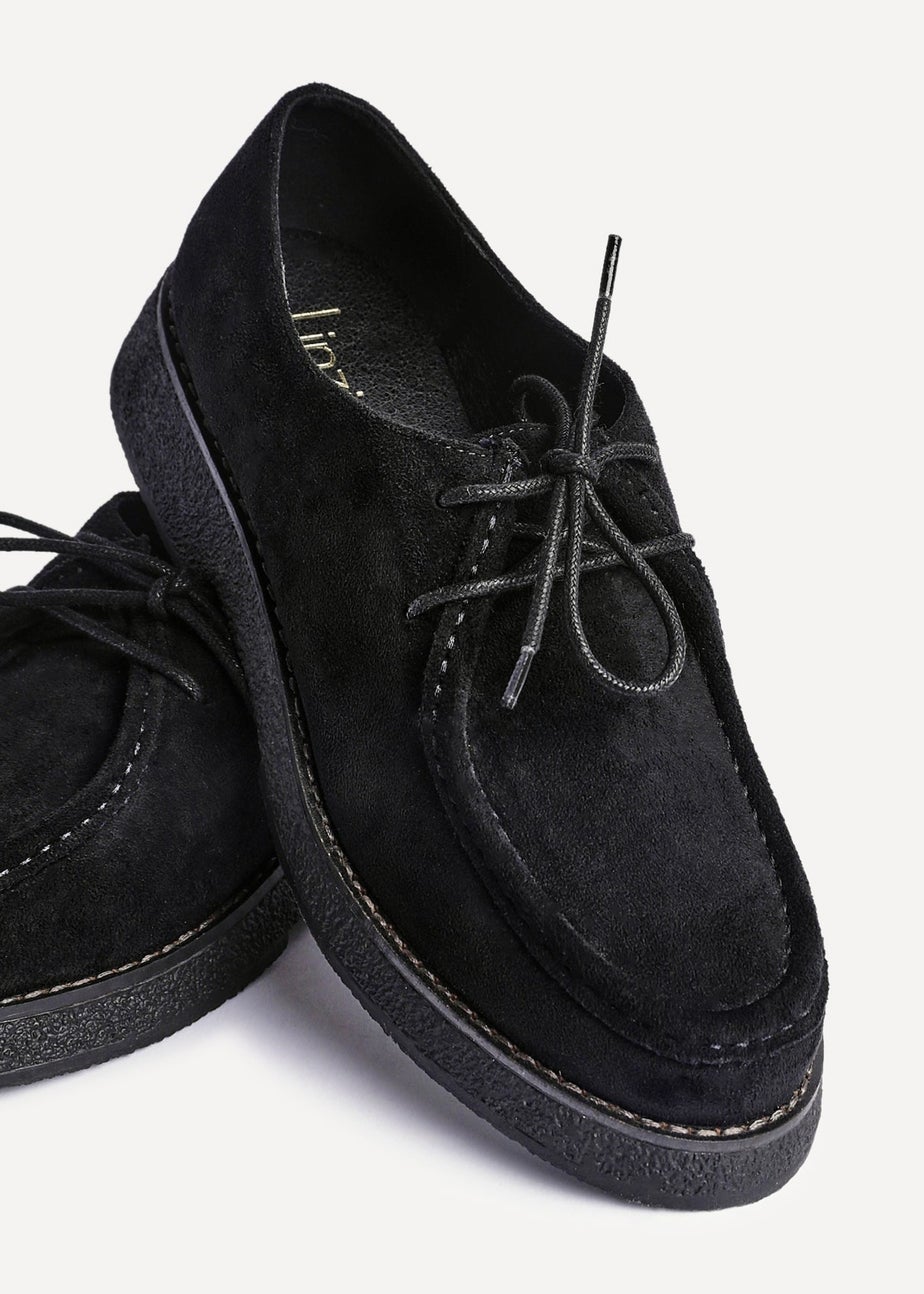 Linzi Perth Black Faux Suede Laced Chunky Loafer