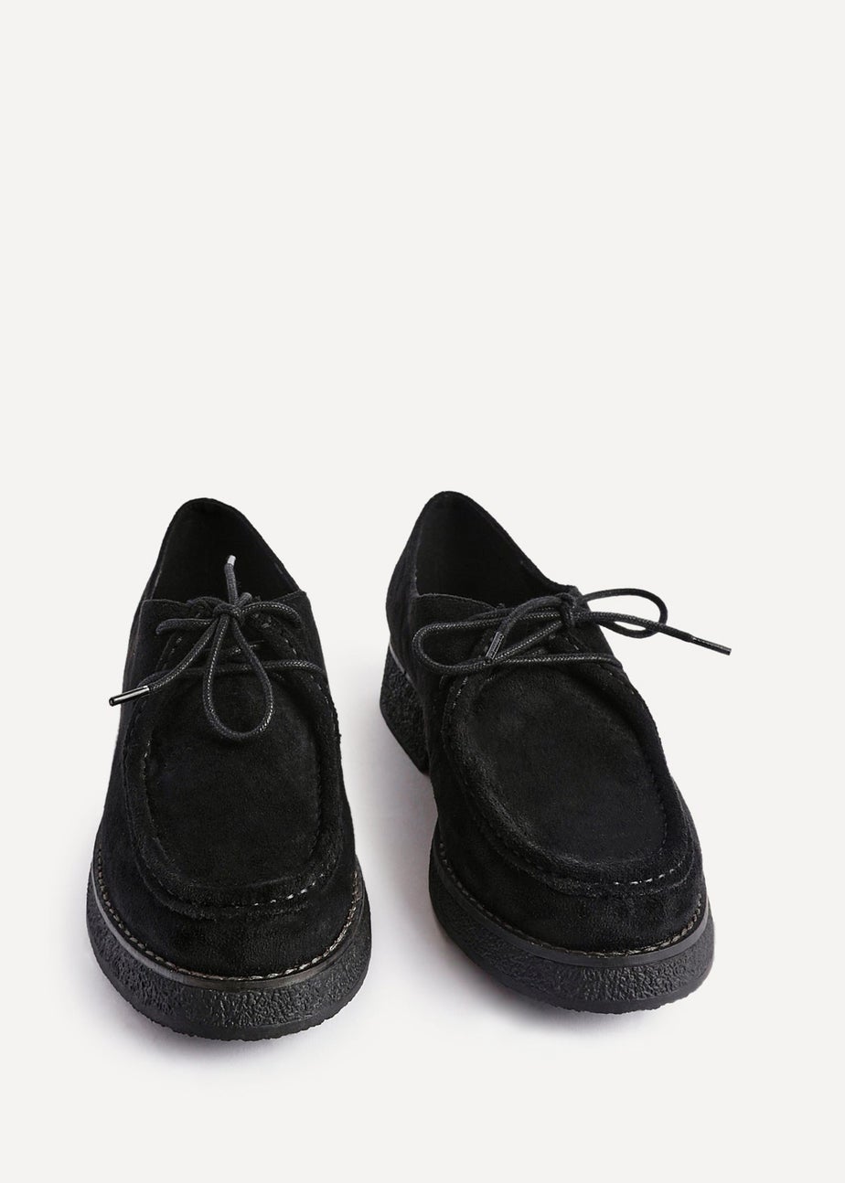 Linzi Perth Black Faux Suede Laced Chunky Loafer