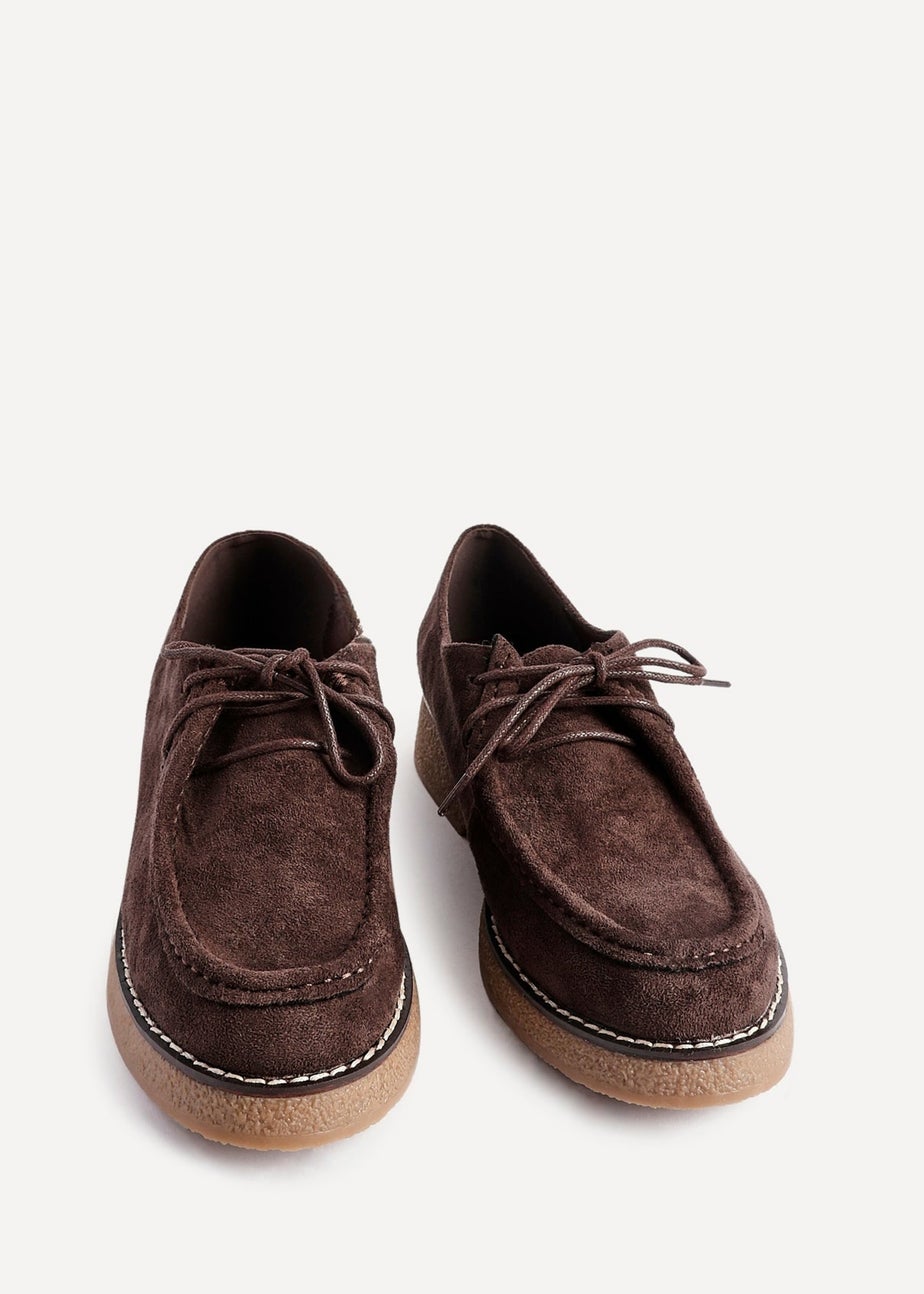 Linzi Perth Brown Faux Suede Laced Chunky Loafer