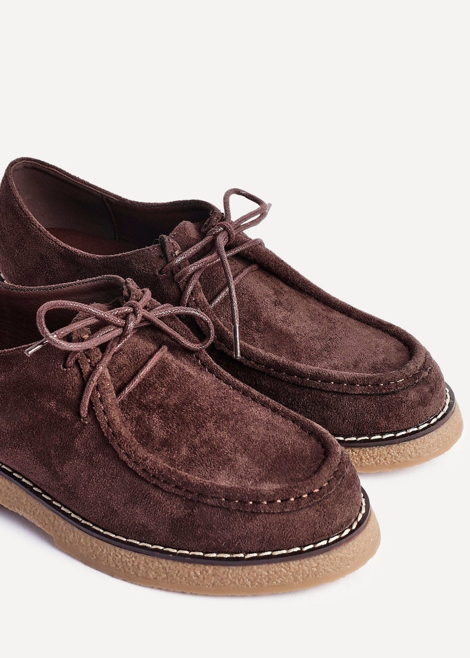 Linzi Perth Brown Faux Suede Laced Chunky Loafer