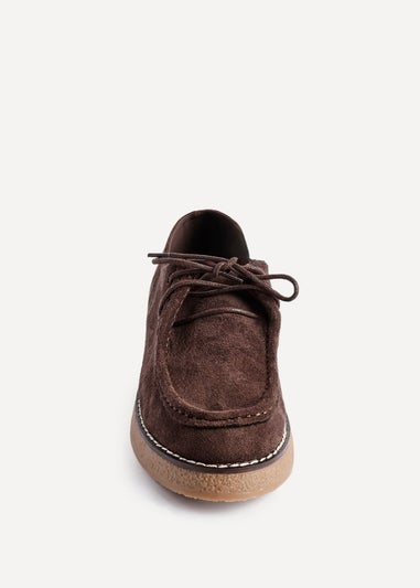 Linzi Perth Brown Faux Suede Laced Chunky Loafer