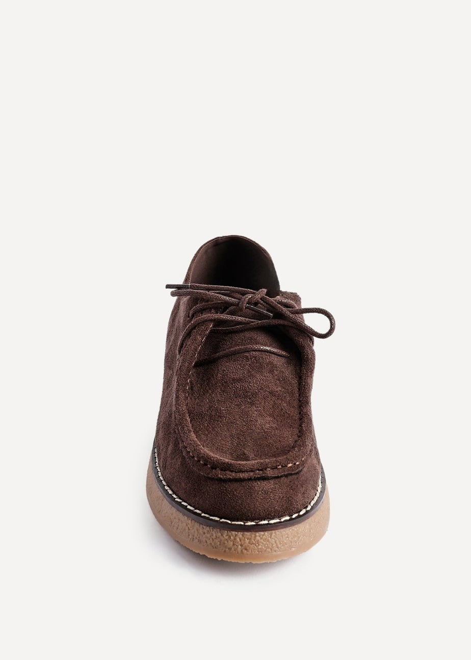 Linzi Perth Brown Faux Suede Laced Chunky Loafer