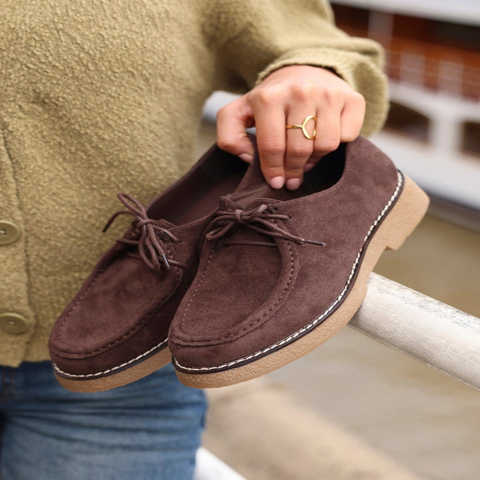 Linzi Perth Brown Faux Suede Laced Chunky Loafer