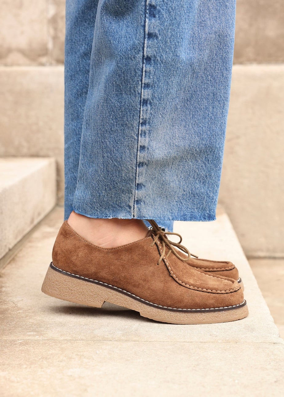 Linzi Perth Tan Faux Suede Laced Chunky Loafer