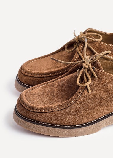 Linzi Perth Tan Faux Suede Laced Chunky Loafer