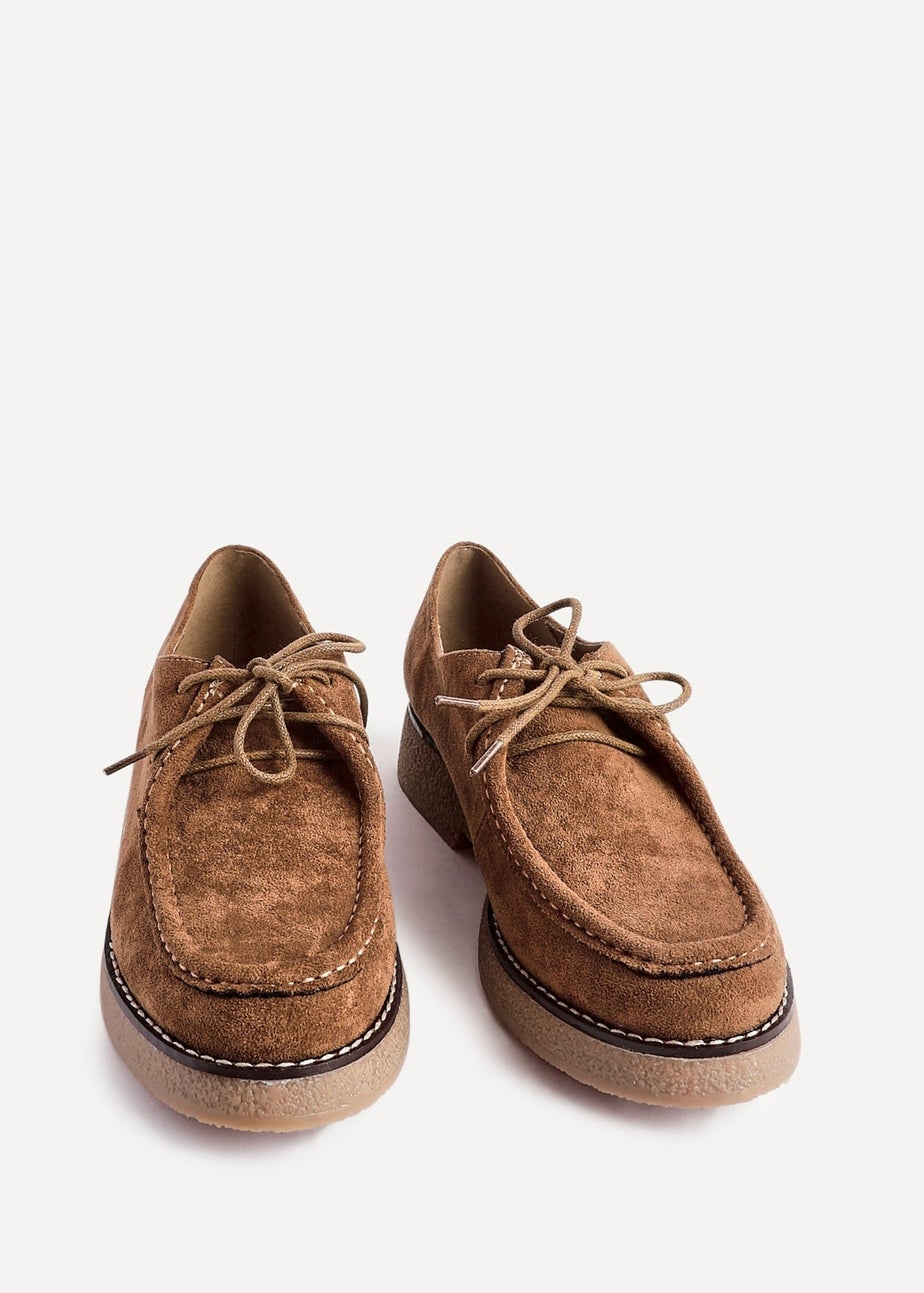 Linzi Perth Tan Faux Suede Laced Chunky Loafer