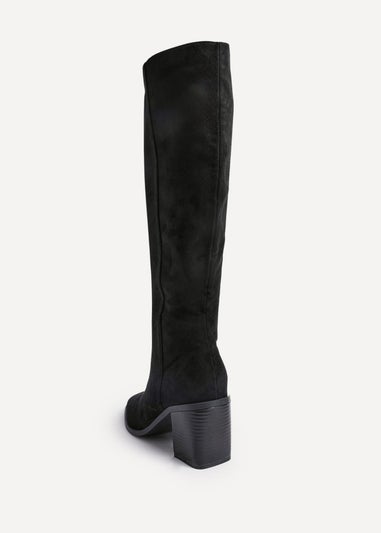 Linzi Levine Black Faux Suede Block Heeled High Leg Boot