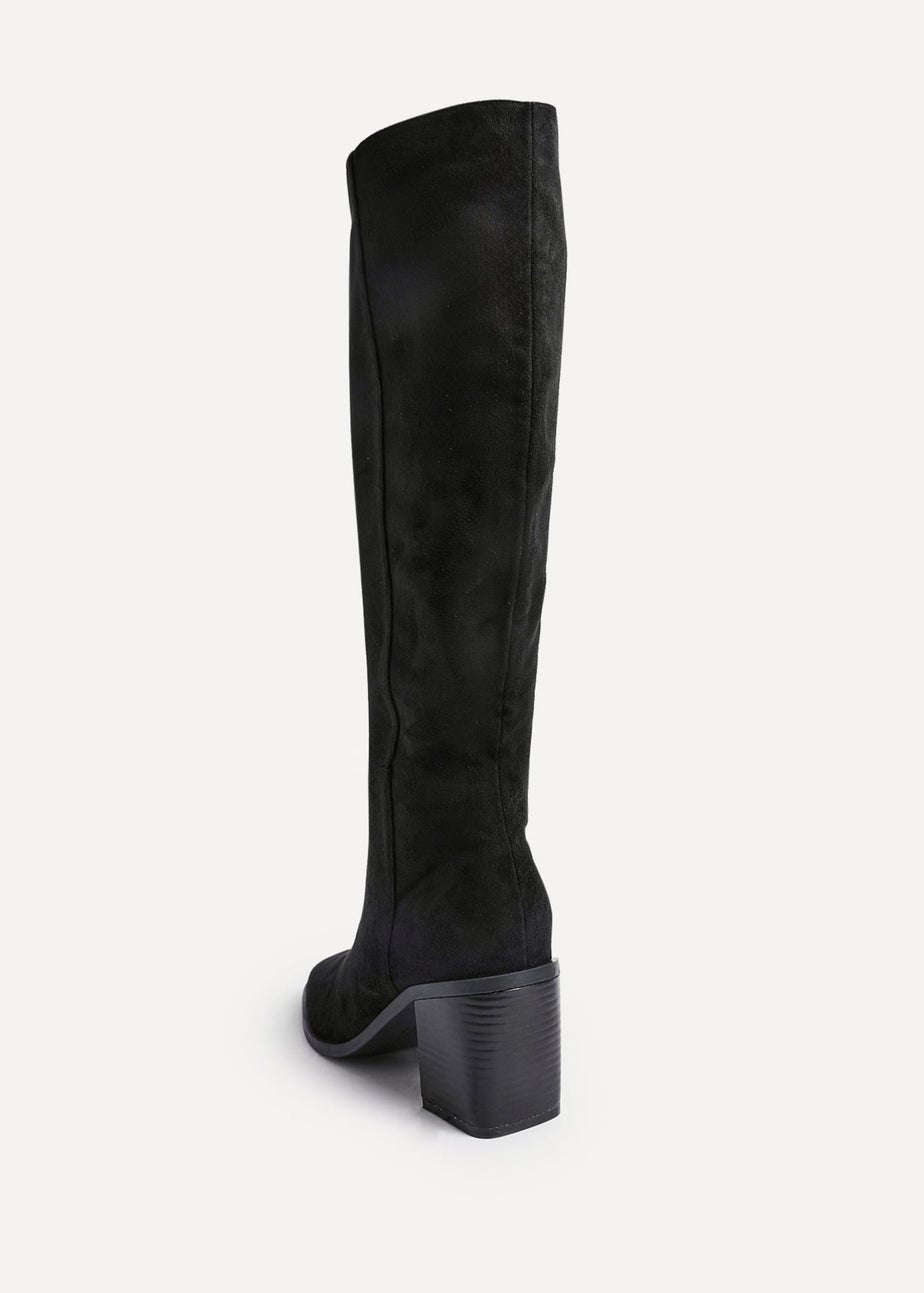 Linzi Levine Black Faux Suede Block Heeled High Leg Boot