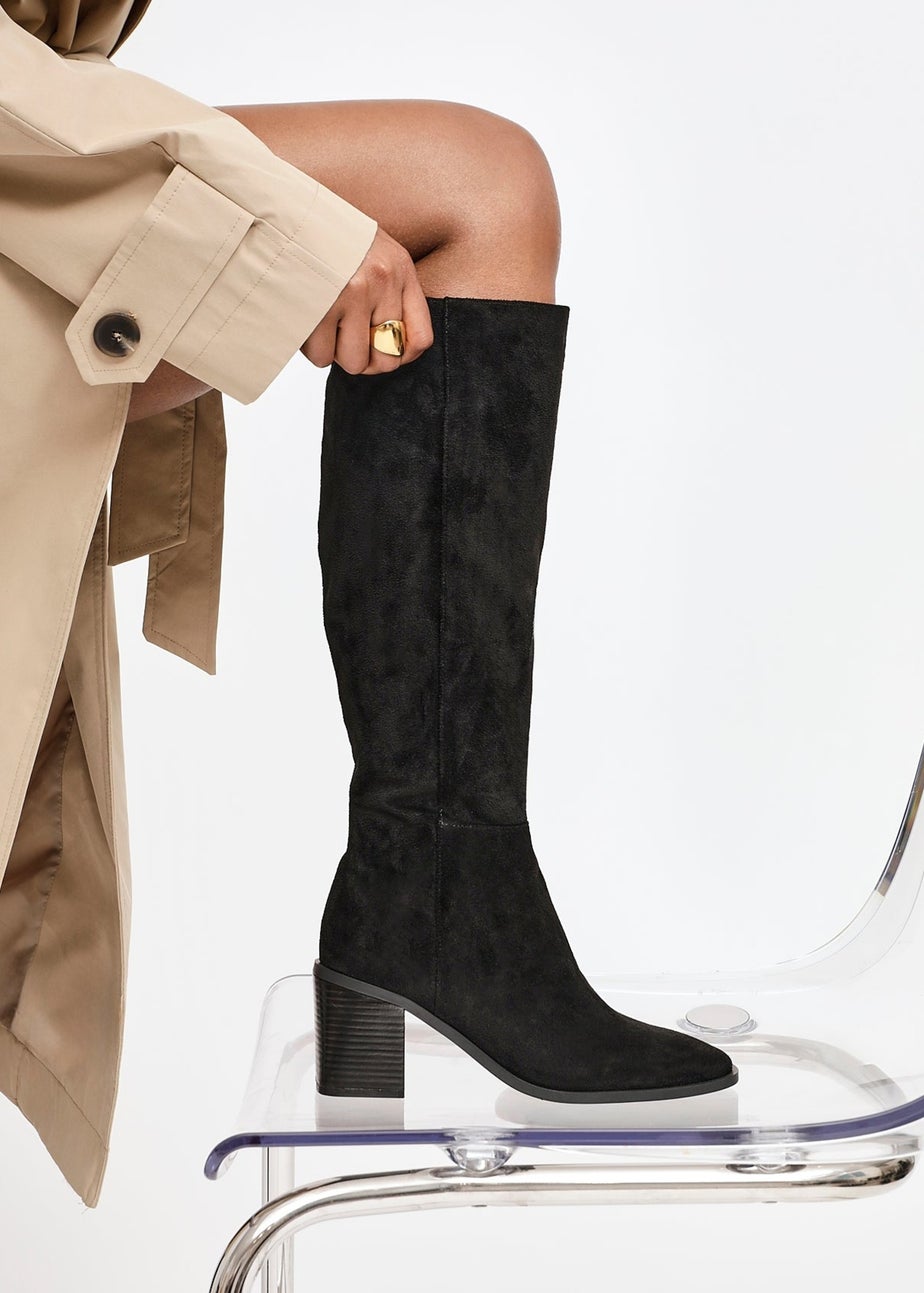 Linzi Levine Black Faux Suede Block Heeled High Leg Boot