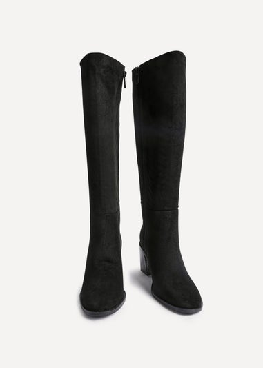 Linzi Levine Black Faux Suede Block Heeled High Leg Boot