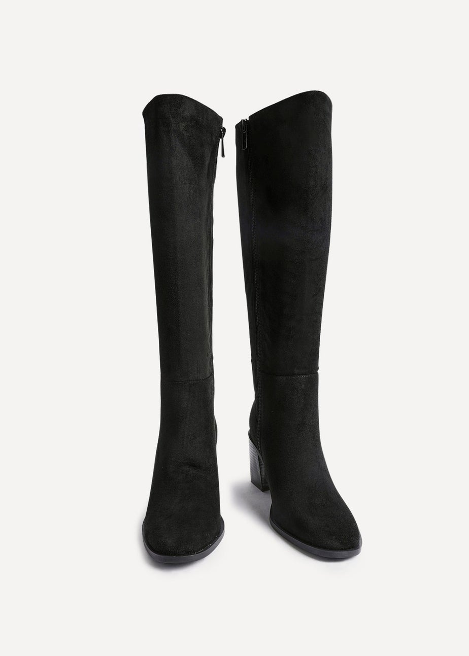 Linzi Levine Black Faux Suede Block Heeled High Leg Boot