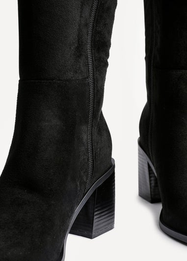 Linzi Levine Black Faux Suede Block Heeled High Leg Boot