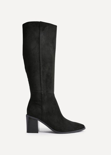 Linzi Levine Black Faux Suede Block Heeled High Leg Boot