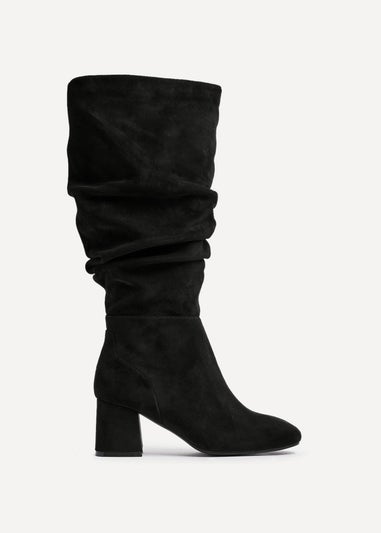 Linzi Inferno Wide Fit Black Faux Suede Ruched Long Heeled Boot