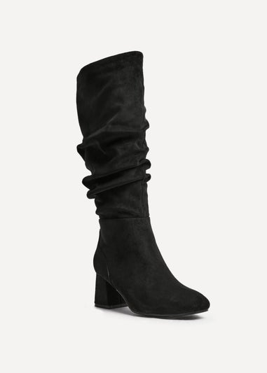 Linzi Inferno Wide Fit Black Faux Suede Ruched Long Heeled Boot