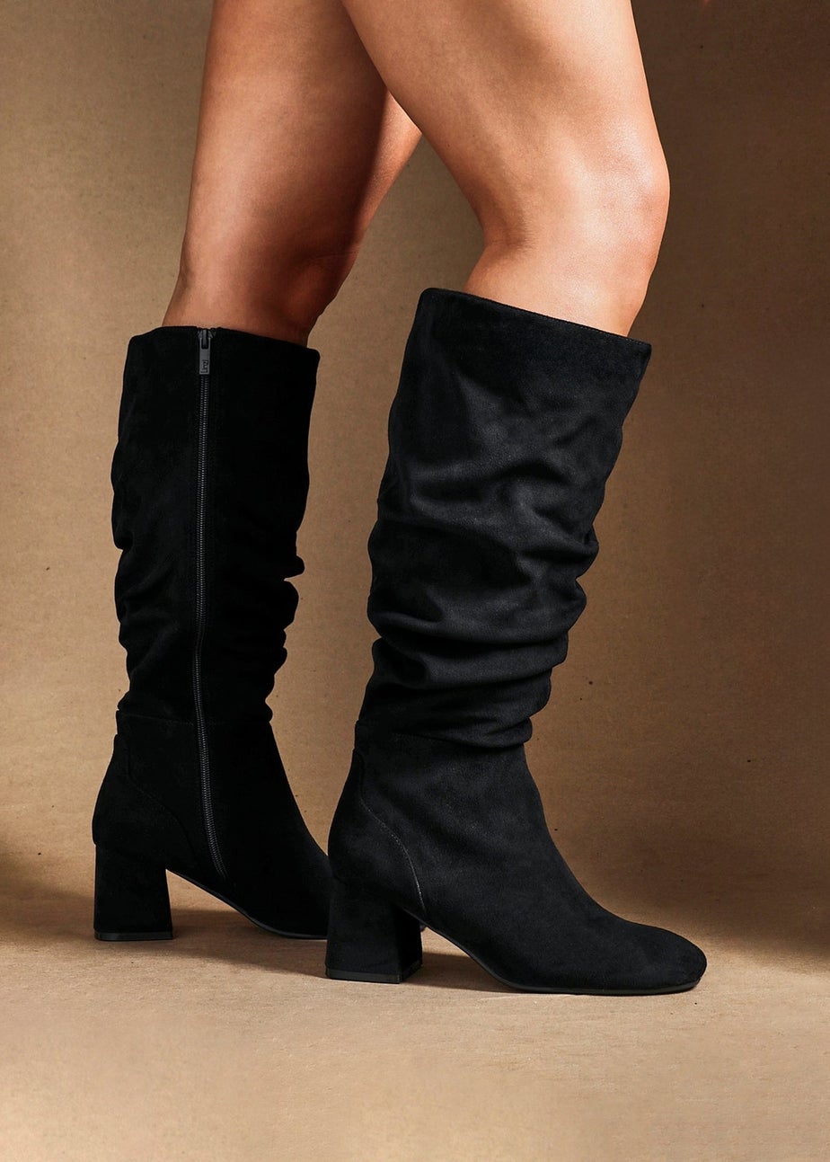 Linzi Inferno Wide Fit Black Faux Suede Ruched Long Heeled Boot
