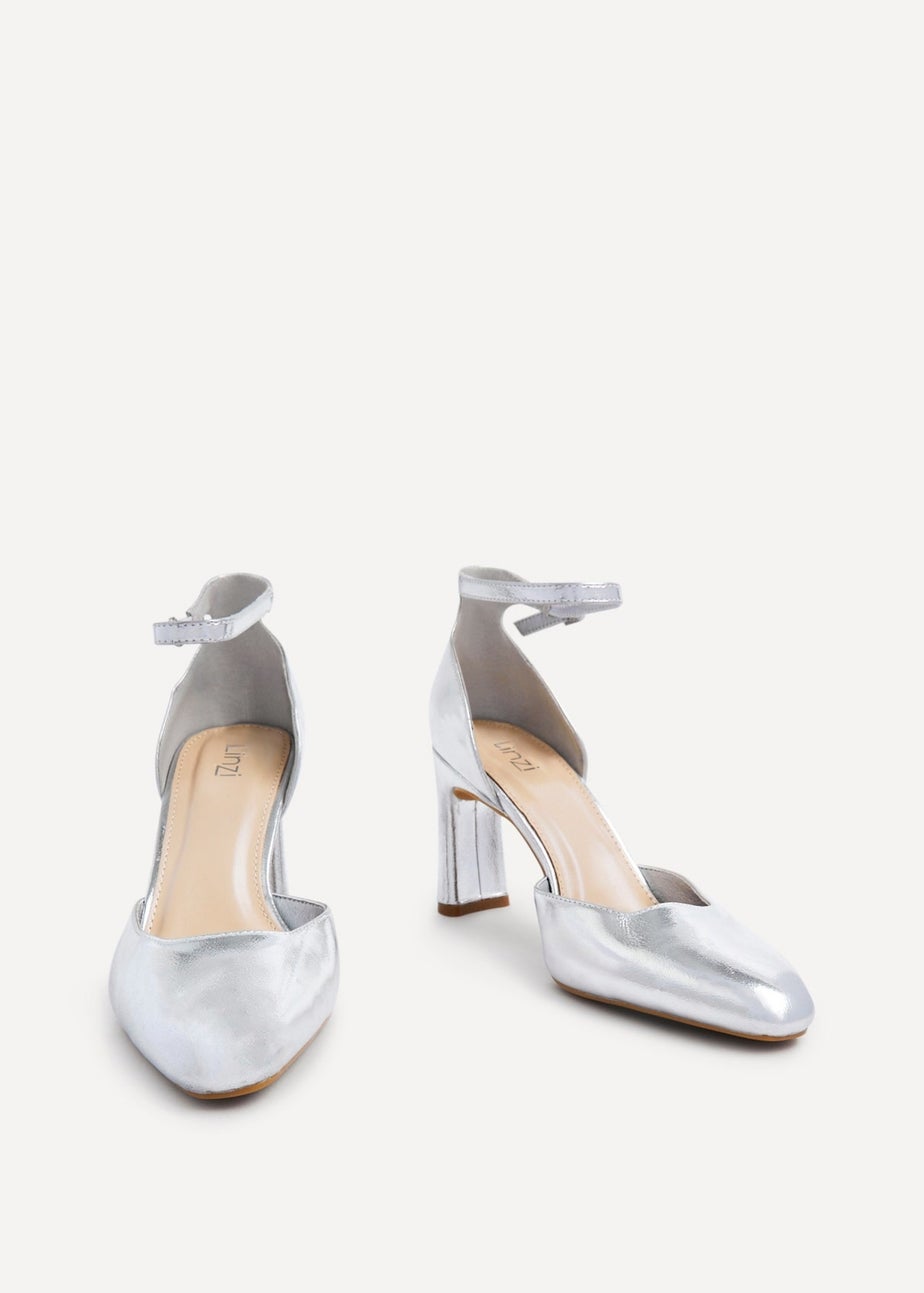 Linzi Corinne Silver Faux Leather Square Toe Court Heel