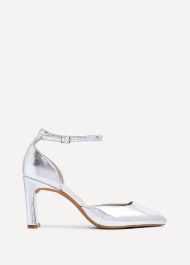 Linzi Corinne Silver Faux Leather Square Toe Court Heel