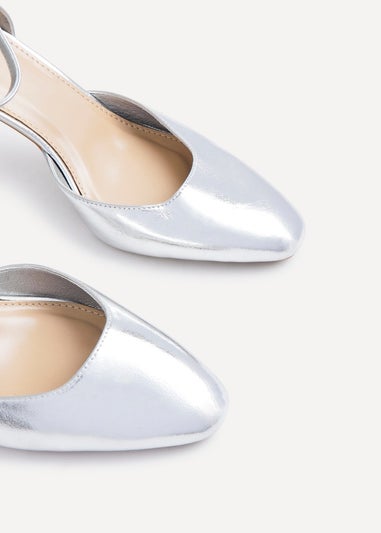Linzi Corinne Silver Faux Leather Square Toe Court Heel