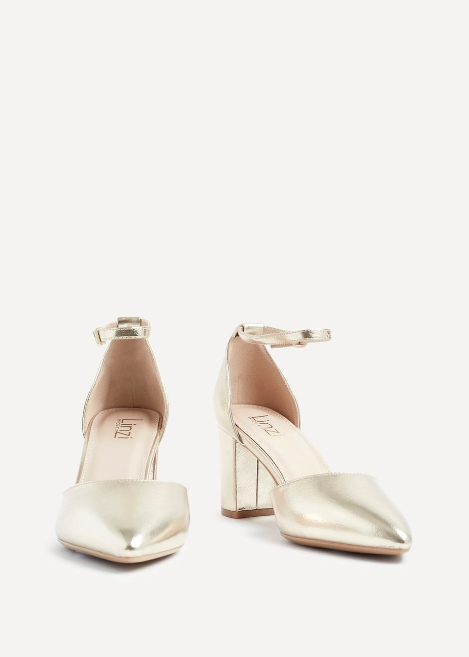 Linzi Davina Wide Fit Gold Faux Leather Court Heel