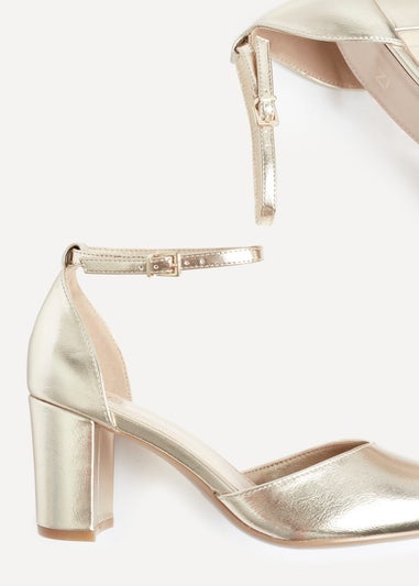 Linzi Davina Wide Fit Gold Faux Leather Court Heel