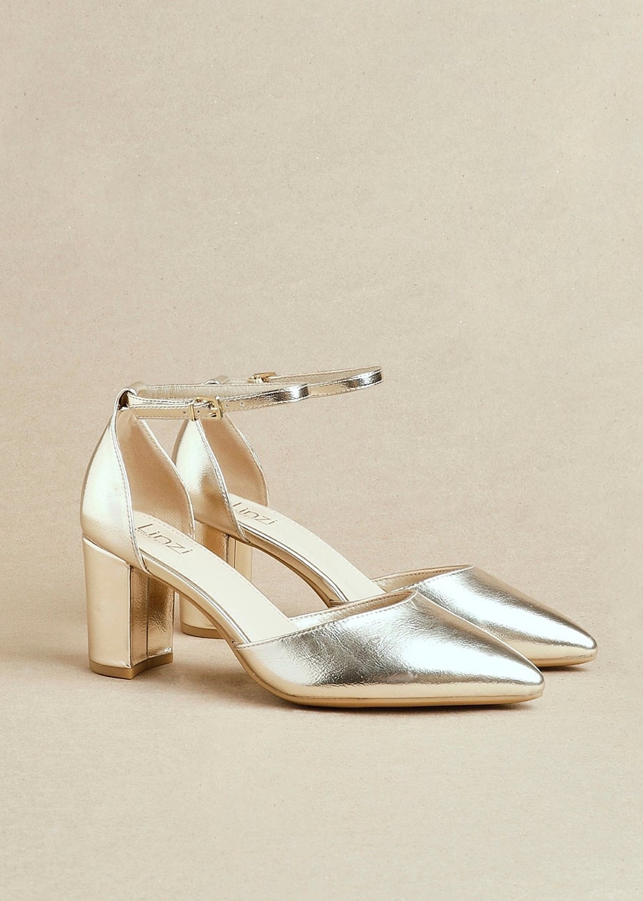 Linzi Davina Wide Fit Gold Faux Leather Court Heel