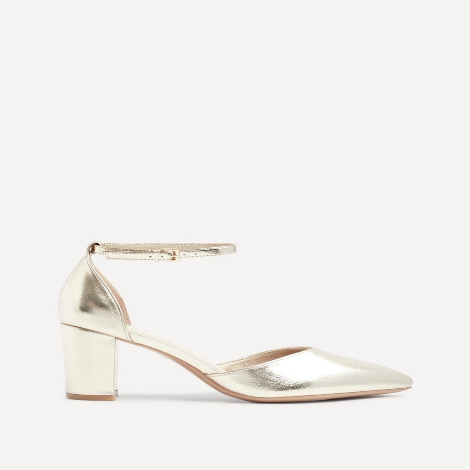 Linzi Davina Wide Fit Gold Faux Leather Court Heel