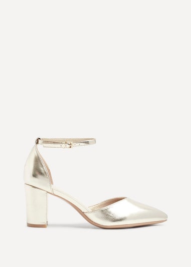 Linzi Davina Wide Fit Gold Faux Leather Court Heel