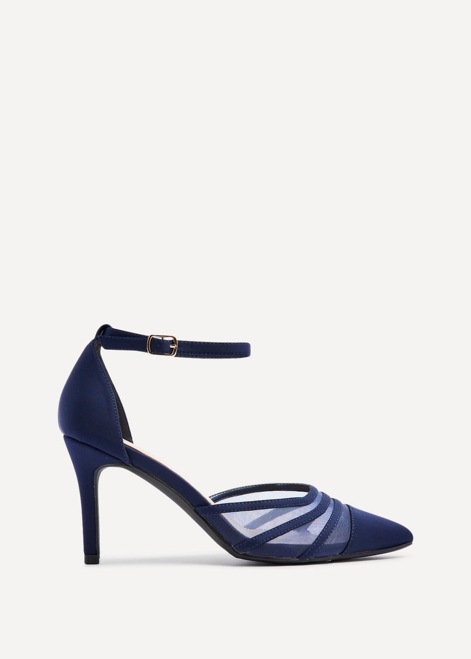 Linzi Tianey Wide Fit Navy Scuba Mesh Stiletto Court Heel
