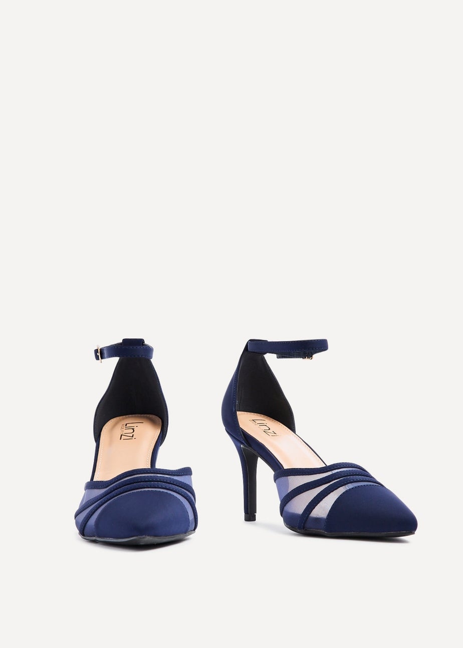 Linzi Tianey Wide Fit Navy Scuba Mesh Stiletto Court Heel