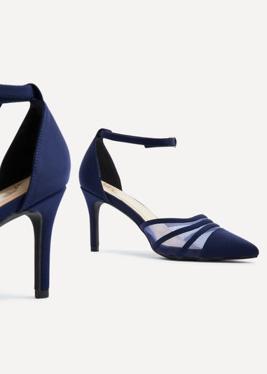 Linzi Tianey Wide Fit Navy Scuba Mesh Stiletto Court Heel
