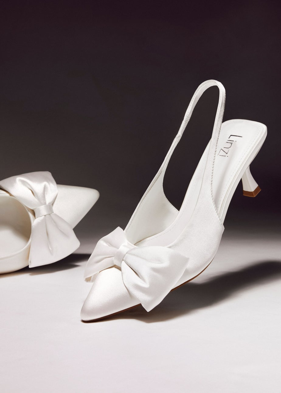 Linzi Merlot Bridal Ivory Satin Slingback Court Heels