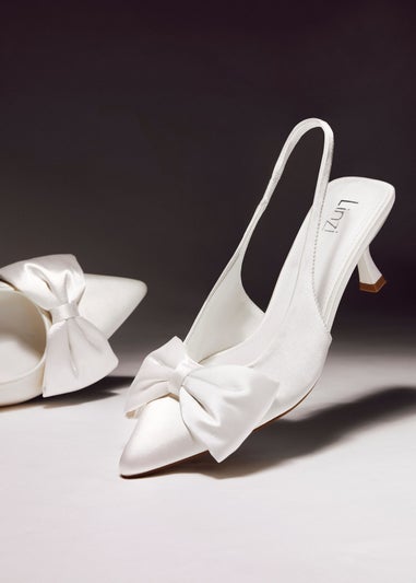 Linzi Merlot Bridal Ivory Satin Slingback Court Heels