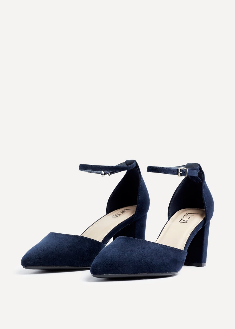 Linzi Davina Wide Fit Navy Faux Suede Court Heel