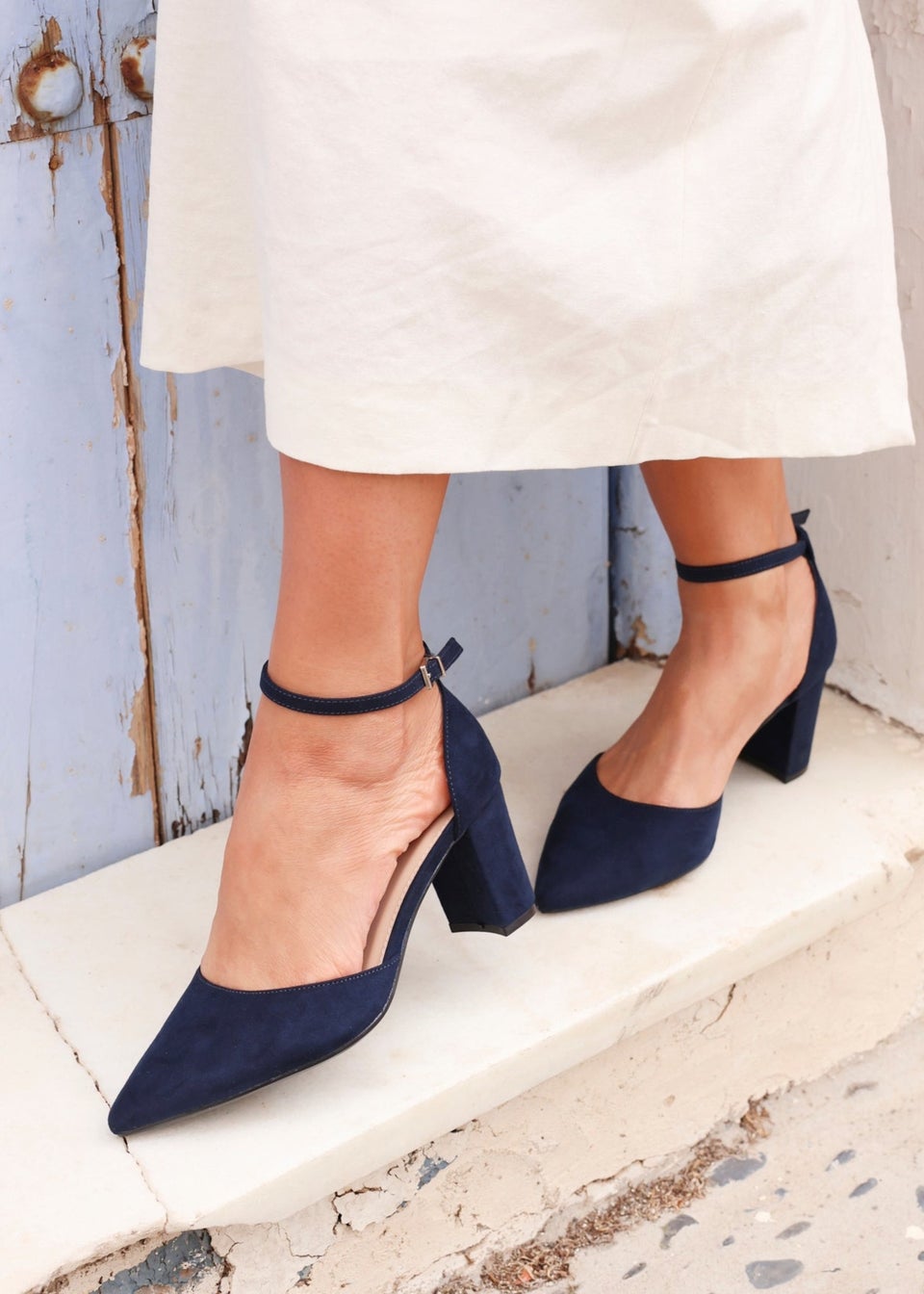 Linzi Davina Wide Fit Navy Faux Suede Court Heel