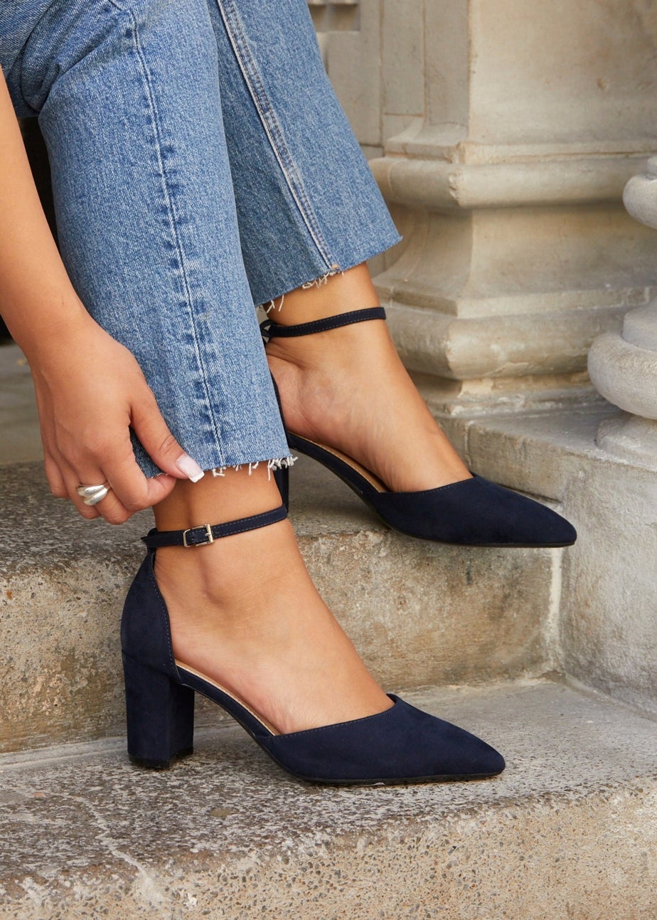 Linzi Davina Wide Fit Navy Faux Suede Court Heel
