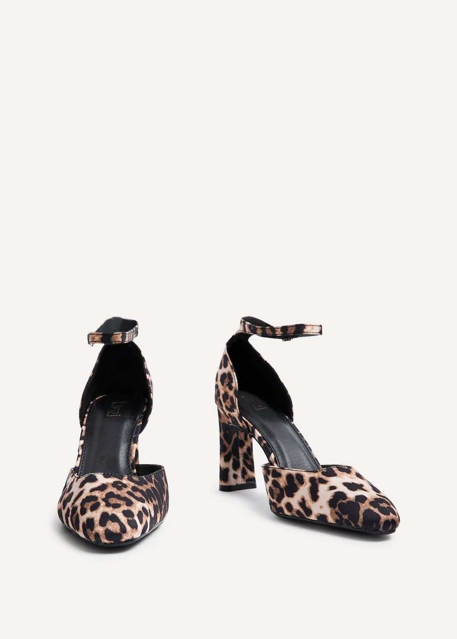 Linzi Corinne Leopard Print Scuba Square Toe Court Heel