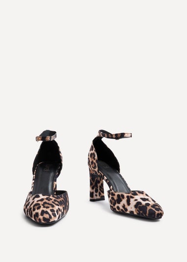 Linzi Corinne Leopard Print Scuba Square Toe Court Heel