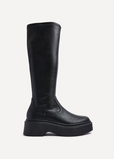 Linzi Bruna Black Faux Leather High Leg Stretch Boot