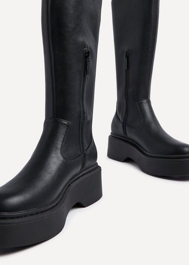 Linzi Bruna Black Faux Leather High Leg Stretch Boot