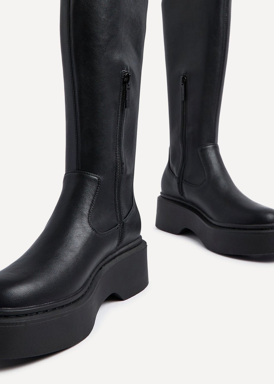 Linzi Bruna Black Faux Leather High Leg Stretch Boot